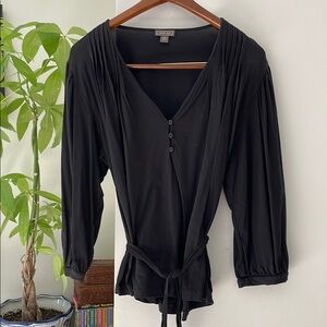 J.Crew | Point Sur ~ Black V-Neck Buttoned Blouse